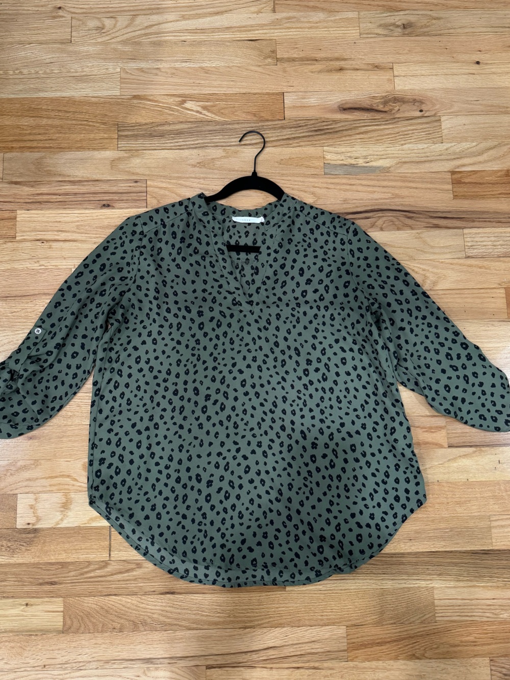 Lush Olive Green Leopard Print V-Neck Blouse